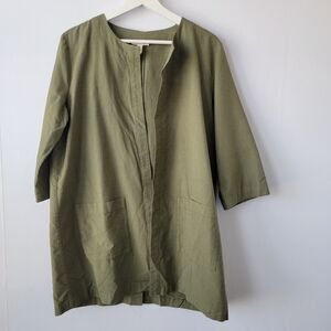 Eileen Fisher Womens Jacket Topper size M Open Front Organic Cotton olive